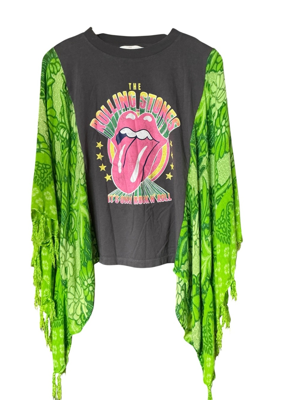 Rolling Stones Graphic Upcycled T Shirt Flowy Sleeves Band Festival Concert